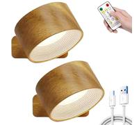 Lights of Sweden Wall Lamps, Home Touch Control Rechargeable Remote Adjustable Dimmable 360° Magnetic Rotation, 3-Level Color & Brightness, Double-Sided Light, Cordless for Office & Home (Brown*2)