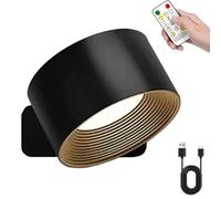 Lights of Sweden Wall Lamps, Home Touch Control Rechargeable Remote Adjustable Dimmable 360° Magnetic Rotation, 3-Level Color & Brightness, Double-Sided Light, Cordless for Office & Home (Black*1)