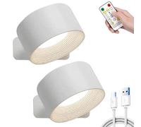 Lights of Sweden Wall Lamps, Home Touch Control Rechargeable Remote Adjustable Dimmable 360° Magnetic Rotation, 3-Level Color & Brightness, Double-Sided Light, Cordless for Office & Home (White*2)