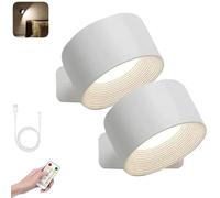 Lights of Sweden Wall Lights, Rechargeable Wall Mounted Sconces, Led Wall Sconce, Wall Mounted Lamp with 2000 mah Battery, for Bedroom, Bathroom, Living Room, Kitchen (2*White)