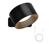 WANWEN Lights of Sweden Wall Lights, Rechargeable Wall Mounted Sconces, Led Wall Sconce, Wall Mounted Lamp with 2000 mah Battery, for Bedroom, Bathroom, Living Room, Kitchen (1*Black)