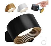 Lights of Sweden Wall Lights, Rechargeable Wall Mounted Sconces with 1200mah Battery, 360°Rotation Lighting, Living Room Gadgets, 3 Color Temperatures Cordless Light (Black-no Control)