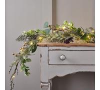 Lights4fun 1.5m Artificial Mix Leaf Autumn Winter Foliage Garland with Gold Berries Indoor Decoration with 50 Micro LEDs Battery Operated with Timer