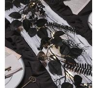 Lights4Fun 1.8m Black Halloween Garland with Charcoal and Black Foliage and 20 Warm White LEDs - Gothic Battery-Operated Autumn Decoration with Timer for Mantels and Tables