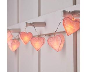 Lights4fun 1.8m Pink Paper Heart Fairy String Lights - 10 Warm White LED Battery Operated Lights with 6 Hour Timer for Nursery, Bedroom, and Indoor Décor