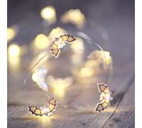 Lights4fun 1.9m Halloween Bat Micro String Lights with 20 Purple & White Bats, Warm White LED Fairy Lights on Silver Wire Battery Operated with 6 Hour Timer Indoor Decoration Halloween Parties