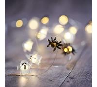 Lights4fun 1.9m Halloween Ghost and Spider Micro String Lights with 10 Cool White LED Ghosts and 10 Spiders on Silver Wire, Battery Operated with 6 Hour Timer, Indoor Creepy-Cute Halloween Décor