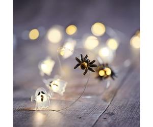 Lights4fun 1.9m Halloween Ghost and Spider Micro String Lights with 10 Cool White LED Ghosts and 10 Spiders on Silver Wire, Battery Operated with 6 Hour Timer, Indoor Creepy-Cute Halloween Décor