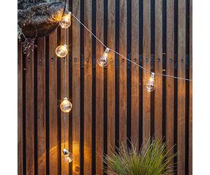 Lights4fun 10 LED Warm White Edison Bulb Battery-Operated Festoon String Lights - 2.25m Retro Indoor & Outdoor Decorative Lighting with Timer - Lightweight Shatterproof Clear Bulbs On Discreet Cable