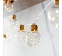 Lights4fun 10 Micro Brass LED Warm White Edison Clear Bulb Festoon String Lights Battery Operated Indoor Outdoor Use 1.5m