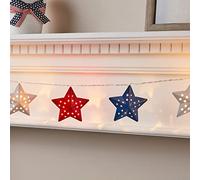 Lights4fun 12 Red, White & Blue Metal Star Battery Operated String Fairy Lights with Timer Coronation Party Decoration 1.65m