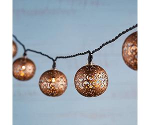Lights4fun 16 Metal Bronze Moroccan Balls Solar Powered Outdoor IP44 Waterproof Garden Fairy String Lights 2.25m