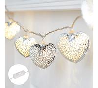 Lights4fun 2.8m Silver Filigree Metal Heart Fairy String Lights - 20 Warm White LED Plug-in Lights with Timer and Rocker Switch for Bedroom, Home Décor and Indoor Use