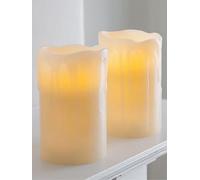 Lights4Fun 2 Melted Wax Battery Powered Church Pillar Led Candles Ivory