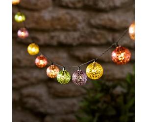 Lights4fun 20 Warm White LED Moroccan Style Metal String Fairy Lights - Solar & USB Powered - Black Cable - IP44 Rated for Outdoor Garden & Patio Use
