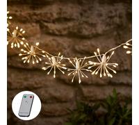 Lights4fun 200 Warm White LED Solar Powered USB Starburst String Fairy Lights on Clear Cable IP44 Rated for Outdoor Use
