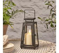 Lights4fun 22cm Outdoor Garden Solar Powered Black Metal Decorative Candle Lantern Fully Waterproof