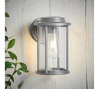 Lights4fun 24cm Grey Metal Outdoor Garden E27 Wall Light Mains Powered Glass Panes IP44 Waterproof
