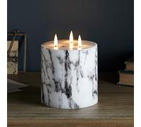 Lights4fun 3 Wick TruGlow® Large Battery LED Flameless Pillar Candle Marble Effect Real Wax Timer 12cm