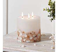 Lights4fun 3-Wick TruGlow® Large LED Flameless Pillar Candle - Real Ivory Wax with Remote Control & Timer - Battery Operated, Safe Indoor Lighting for Cosy Home Ambience