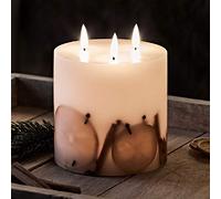 Lights4fun 3 Wick TruGlow® Large Winter Candle Christmas Dried Orange Cinnamon with Timer 12cm