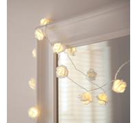 Lights4fun 30 Warm White LED Indoor White Rose Decorative Flower String Fairy Lights Clear Cable Plug in Mains Powered 2.9m Bedroom Home Wedding Valentine Decoration
