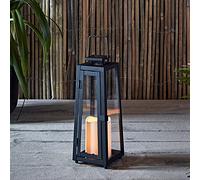 Lights4fun 30cm Outdoor Garden Solar Powered Black Metal Decorative Candle Lantern IP44 Waterproof