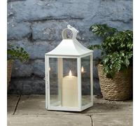 Lights4fun 34 cm Lantern White Metal with TruGlow® LED Candle with Timer Garden Lantern for Outdoor Use