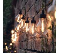 Lights4fun 4.75m Outdoor Battery Operated Festoon String Lights - 20 Warm White LED Clear Bulbs - 8 Modes - IP44 Waterproof - Garden Lighting for Patios, Porches, Lawns, Exterior Walls