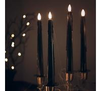 Lights4fun 4 Black Dripping Real Wax TruGlow® Battery LED Flameless Halloween Taper Candles Timer Indoor Use