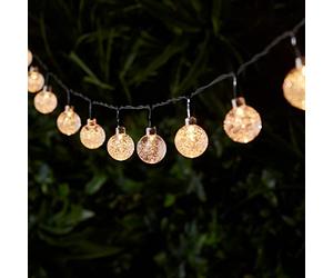 Lights4fun 40 Warm White LED Solar Powered Bubble Globe String Fairy Lights on Black Cable IP44 Rated Fully Waterproof for Outdoor Use
