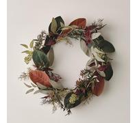 Lights4fun 40cm Artificial Autumn Winter Wreath with Faux Eucalyptus Leaves Decoration - Indoor use only