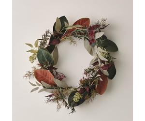 Lights4fun 40cm Artificial Autumn Winter Wreath with Faux Eucalyptus Leaves Decoration - Indoor use only