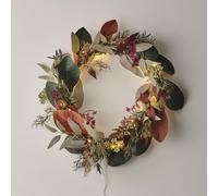 Lights4fun 40cm Artificial Autumn Winter Wreath with Faux Eucalyptus Leaves Front Door Decoration with 50 LED Micro Lights Battery Operated Indoor & Outdoor Use