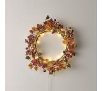 Lights4fun 40cm Artificial Autumn Wreath with Faux Leaves, Pinecones, and Berries Front Door Decoration with 50 LED Micro Lights Battery Operated Indoor & Outdoor Use