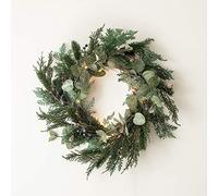 Lights4fun 40cm Pre Lit Artificial Foliage Berry & Pinecone Christmas Wreath for Front Door Indoor Wall Decoration