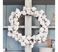 Lights4fun 45cm Artificial Cotton Flower Wreath Front Door Indoor Wall Decoration