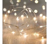 Lights4fun 50 LED Warm White Fairy Lights 2.45m Battery Silver Wire Indoor D...