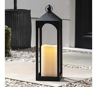 Lights4fun 50cm Extra-Large Black Metal Outdoor LED Candle Lantern - Battery-Operated with Flickering Warm White TruGlow®, Timer & Weatherproof Design for Garden Parties, Pathways or Indoor Décor