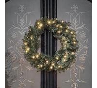 Lights4fun 50cm Pre Lit Christmas Wreath Outdoor Decoration 40 Warm White LEDs Battery Operated with Timer