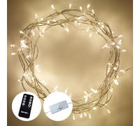 Lights4fun 8m String Lights 100 LED Warm White Fairy Lights Clear Cable with Rocker Switch Plug in Mains Powered Remote Control and Timer Indoor Bedroom Party Wedding Decoration