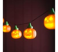 Lights4fun Animated Halloween Pumpkin String Lights with Ghoulish Faces - 6 Warm White LEDs on 1.5m Black Cable - Indoor & Outdoor IP44 Battery Operated Garland with Timer Function