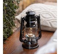 Lights4fun Battery LED Camping Hurricane Lantern Dimmable Black Metal Vintage Storm Lamp 25cm