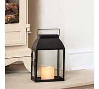 Lights4fun Black Metal Battery Operated Fully Waterproof Outdoor Garden Candle Lantern Warm White LED for Indoor Outdoor Use 35cm