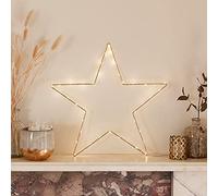 Lights4fun Christmas Indoor Gold Light Up Star Window Decoration with 40 Warm White LEDs Battery Operated Timer 35cm