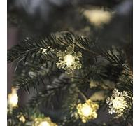 Lights4fun Christmas Outdoor 50 Warm White Micro LEDs Acrylic Snowflake String Fairy Lights Battery Operated with Timer 7.35m
