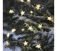 Lights4fun Christmas Outdoor 50 Warm White Micro LEDs Acrylic Stars String Fairy Lights Battery Operated with Timer 7.35m