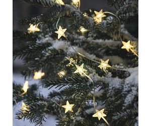 Lights4fun Christmas Outdoor 50 Warm White Micro LEDs Acrylic Stars String Fairy Lights Battery Operated with Timer 7.35m
