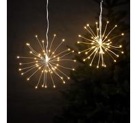 Lights4fun Christmas Set of 2 Starbursts LED Light Up Hanging Decorations Battery Operated with Timer for Indoor and Outdoor Use 50cm