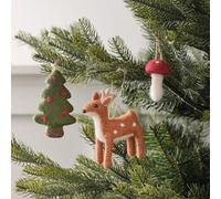 Lights4fun Christmas Set of 3 Felt Hanging Decorations Toadstool Mushroom, Tree and Reindeer Ornaments